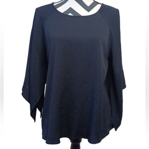 Shaina Mote Minimalist Black Slit Sleeve Flutter Sleeve Blouse